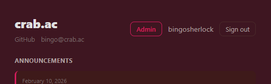 Screenshot: Admin button on home screen