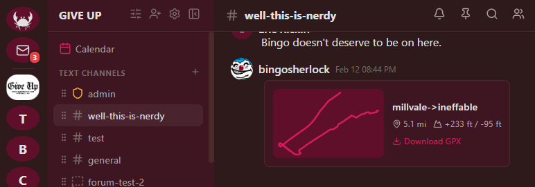 Screenshot: GPX track card in chat