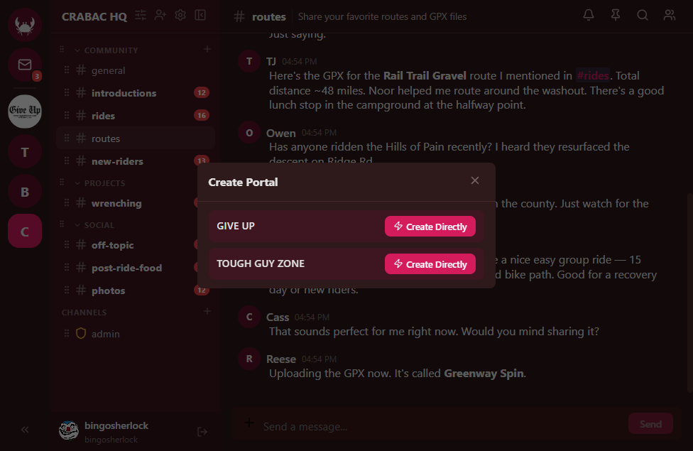 Screenshot: Portal setup between two spaces