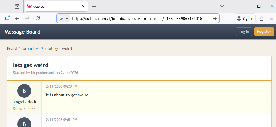 Screenshot: Public board view