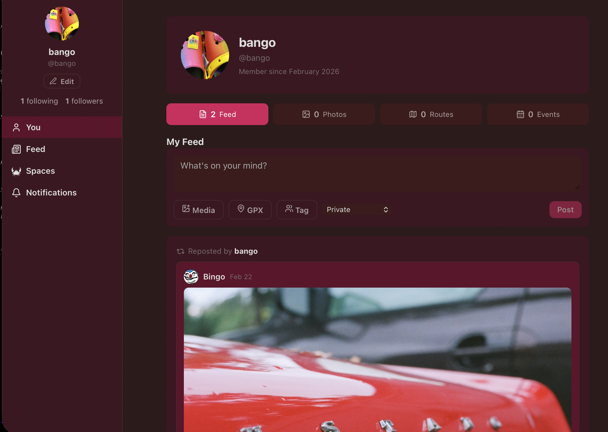 Screenshot: User profile page